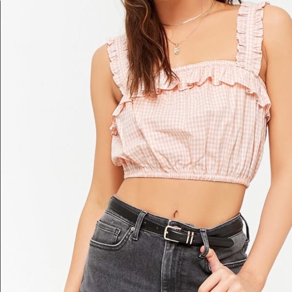 Pink & White gingham crop top size L ✳️